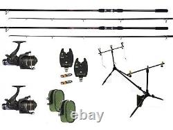 2 NGT Carp Rods 2 Shakespeare Reels Carp Fishing Set Up Kit Alarms Pod