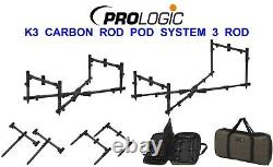 2020 Prologic K3 Carbon 3 Rod Pod System Goal Post Kit+carry Bag Carp Fishing