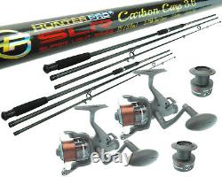 2x 12ft Carbon Carp Rod & Freespool Reel Carp Combo Set Hunter Pro Spare Spool