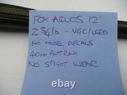 2x 12ft FOX AQUOS CARP FISHING RODS-2.5 & 2.75lb-USED/VGC/NO DECALS FREE POST