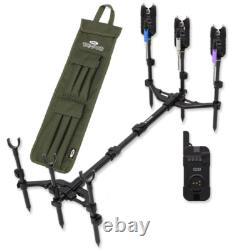 3 Rod Pod Setup Carp Fishing TRI POD Fishing Alarms Receiver & Indicators Rests