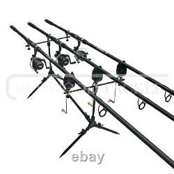 CARP TACKLE SET UP 3 X 12FT 2pc RODS + 3 BTR, FREESPOOL REELS/3 ALARMS/POD