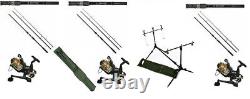 Carp Fishing Rod 12ft 3 Piece 2.75 lb TC x 3 BTR Reel x 3, 3+3 Holdall/Rod Pod