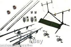 Carp Fishing Set Kit 2 Rods 2 Reels 2 Alarms Rod Pod + More