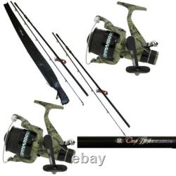 Carp Fishing Set Up 2 X 12ft Carp Fishing Rods + 2 X Carp Runner Camo Reels