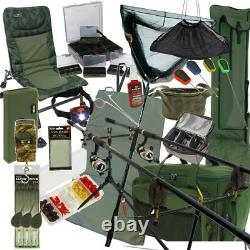 Carp Fishing Setup 2 12ft Rods & Reels Chair Alarms Pod Mat Net Tackle Luggage