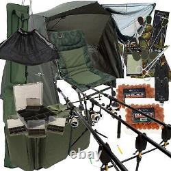 Carp Fishing Setup 3pc 12ft 2/3 Rods & Reels Bite Alarms Chair & Tackle Brolly