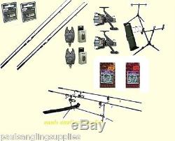 Carp Fishing Starter Kit 2 Rods + 2 Reels + 2 Alarms + Rod Pod