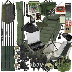 Complete Carp Fishing Set 3x Rods 3x Reels Alarms Tackle Holdall Bedchair Deluxe