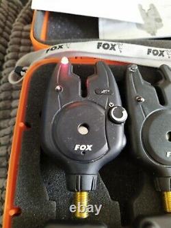 FOX MICRON MR+3 Rod Presentation Set & Receiver All Red Bite Alarms Carp Fishing