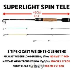 Fish Rig 180 Telescopic Rod 160/180cm Hi-Carbon Travel Rod + 2 Tips Lightweight