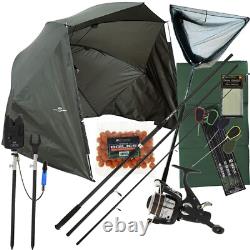 Fishing Starter Setup With 12ft 3pc Rod Reel Brolly Net Bait Carp Coarse Tackle