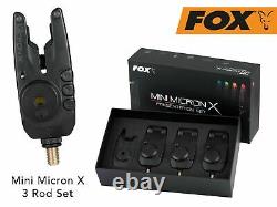 Fox Mini Micron bite alarms plus receiver X 3 Rod Set CEI198 Free Delivery