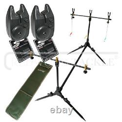 Full Carp Fishing Set Up Complete With 2 Rods Reels Alarms Landing Net Tackle