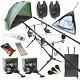 Full Carp Fishing Set Up Kit 10ft 3pc Rods Reels Alarms & Tackle Mat & Shelter