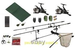 Full Carp Fishing Set Up Rods Reels Bite Alarms net Mat bait Tackle