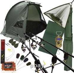 Full Carp Fishing Setup With Bivvy Tackle Net Bait Choose 2 or 3 12ft Rod Set