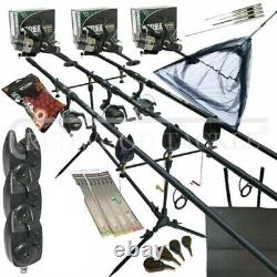 Full Carp fishing Set With 3 x 10FT 3PC Rods And Reels Alarms Net Mat Pod Tackle