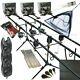 Full Carp Fishing Set With 3 X 10ft 3pc Rods And Reels Alarms Net Mat Pod Tackle