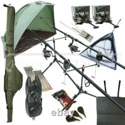 Full Complete Carp Fishing Starter 2 12ft Rods Reels Bag Alarm Holdall Tackle