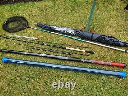 Full carp fishing set poles, rods, bivvy, bed, chair and loads of accessories