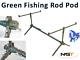 Green Coated Aluminium Fishing Rod Pod Fully Adjustable With Case 3 Rod Set Up