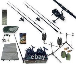 Lidsters Carp Fishing Starter Set 2 Rod Kit LFR 6000 Reels Pod Alarms Net set