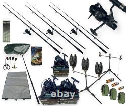 Lidsters Carp Fishing Starter Set 3 Rod Kit LFR 6000 Reels Pod Alarms Net set