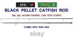 NEW DAM MAD CAT 12ft 2pc BLACK PELLET CATFISH ROD 24-TON CARBON CARP FISHING