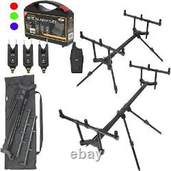 NGT Slider Rod Pod Carp Fishing 3 Rod and Wireless Bite Alarm Set + Receiver