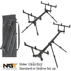 NGT Slider Rod Pod Carp Fishing 3 Rod and Wireless Bite Alarm Set + Receiver