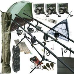 OAKWOOD Full Carp Fishing Set Up Kit Rods Reels Rigs Pod Net Alarms Bait Tackle