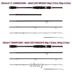 Predator Spin-Baitcast Travel Rod, 4pc with Case, 2 Tips, 15Kg Max, Compact