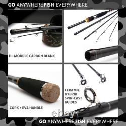 Predator Spin-Baitcast Travel Rod, 4pc with Case, 2 Tips, 15Kg Max, Compact