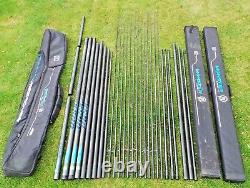 Preston responce XS90 16m pole + 12 top kits cupping kit spares kit cases