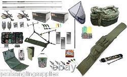 Shakespeare Carp Fishing Set Up Kit Rods Reels Bait Tackle Tools Mat Luggage