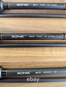 Sonik Sks Carp Fishing Rods 12ft 2.75tc & Spod Marker Rods Used Carp Fishing Set