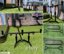 Summit x Lidsters Carp Fishing Rod Pod Mini Points Black 3 Rods Purple Screw