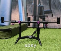 Summit x Lidsters Carp Fishing Rod Pod Mini Points Black 3 Rods Purple Screw