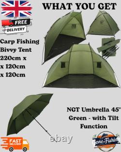 Ultimate Carp Fishing Bundle 2 Rods 2 Reels Bivvy Rod Pod Holdall Net Full set