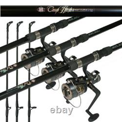 3 cannes à pêche au carpe et moulinets BTR. Canne de pêche de 12 pieds 2,75 LB avec moulinet et ligne.