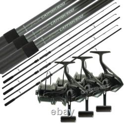 3 x Ensemble de pêche NGT 10FT en 2 pièces pour silure avec canne et moulinet Big Pit  <br/> 