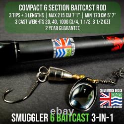 Canne à lancer Smuggler 6 avec étui Longueurs de canne 170 cm 5'7, 190 cm 6'3, 215 cm 7' + 3 scions