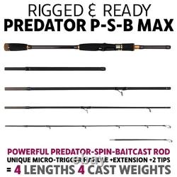 Canne à pêche Predator Spin-Baitcast de voyage, 4 pièces avec étui, 2 pointes, 15 kg max, compacte