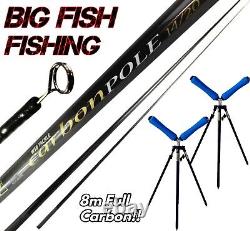 Canne à pêche à fond en carbone de 8m pour la pêche au coup avec 2 rouleaux de trépied de luxe