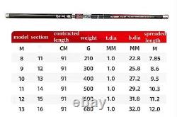 Canne à pêche à la carpe télescopique en carbone 8M 9M 10M 11M 12M 13M