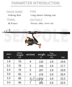 Canne à pêche télescopique en carbone pour la carpe 1,8-3,6 m Mer M Canne à lancer puissante