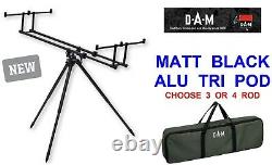 Dam Alu Matt Noir Tri Rod Pod + Sac De Carry Carp Barbel Pêche Haute Rod Pod