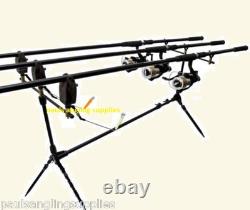 Ensemble de Kit de Pêche au Carpe 3 Cannes Moulinets Support de Canne Alarmes Indicateurs Reposes Cannes de 8 Pieds