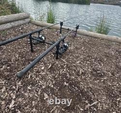 Ensemble de pêche au gros : cannes, moulinets, alarmes, support pod, bobines Prix de vente conseillé 557 £